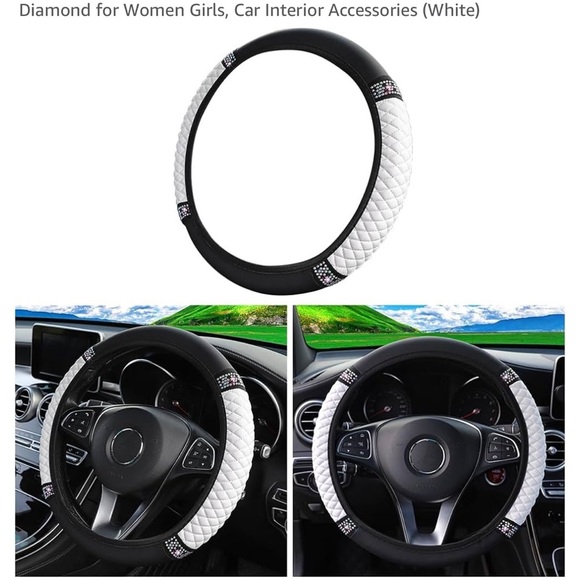 Elegant Black and White Steering Wheel Cover - Picture 1 of 1